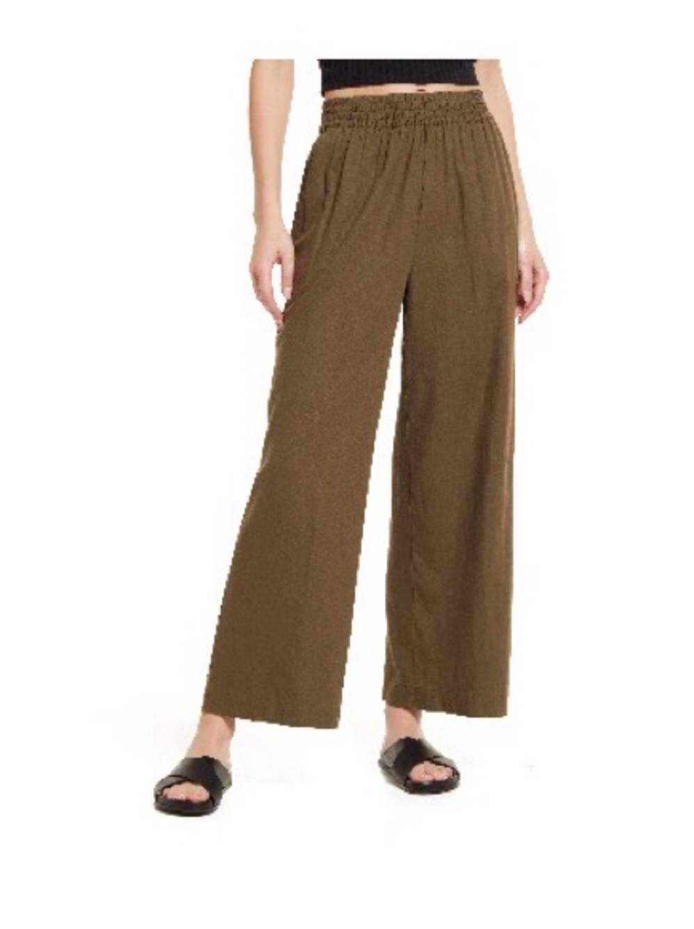 Treasure & Bond Olive Wide-Leg Elastic Waist Pants